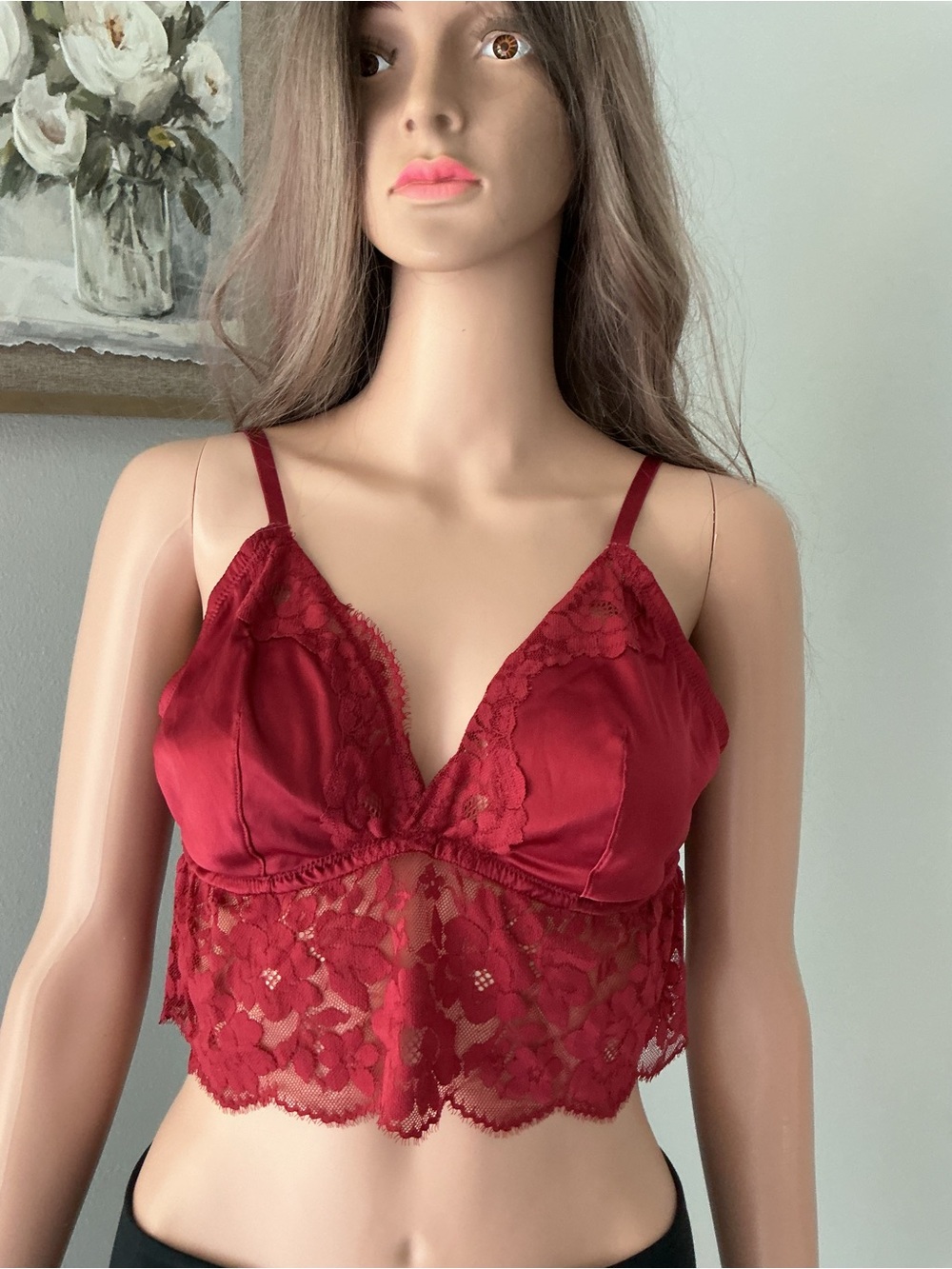 Auden Red Satin Lace Bralette Crop